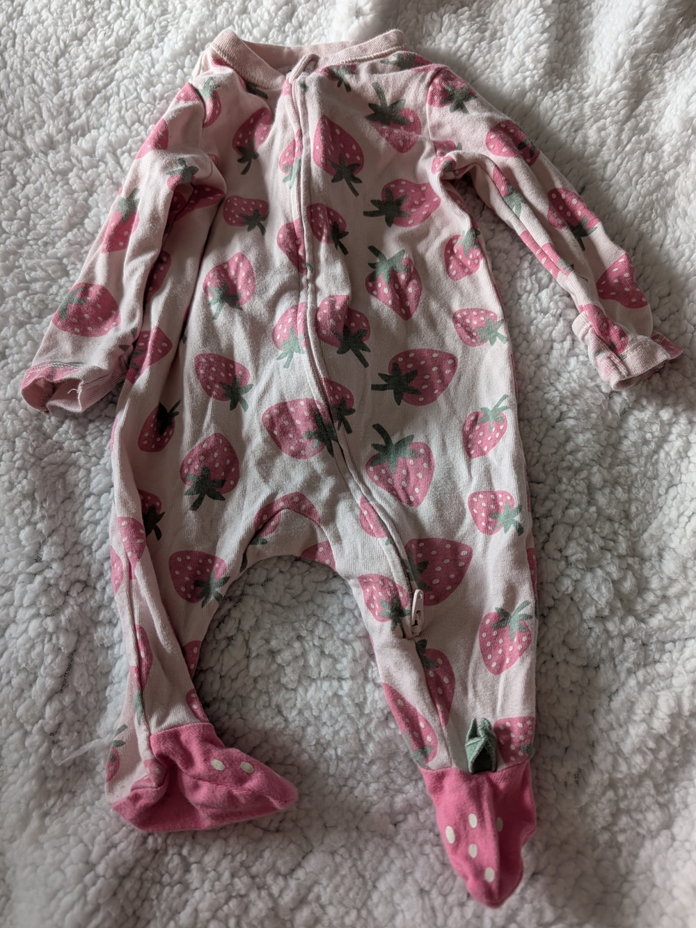 Old Navy Pink Strawberry Print Footed Baby One-Piece